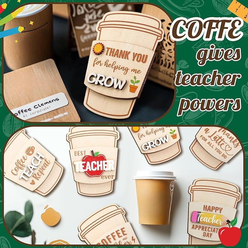 6 Pack  Teacher Gifts Card Holder Teacher Appreciation Coffee Gift Wooden Coffee Coffee Thank You Gift Teacher Week Appreciation Present End of Year Gift Idea - Image 3