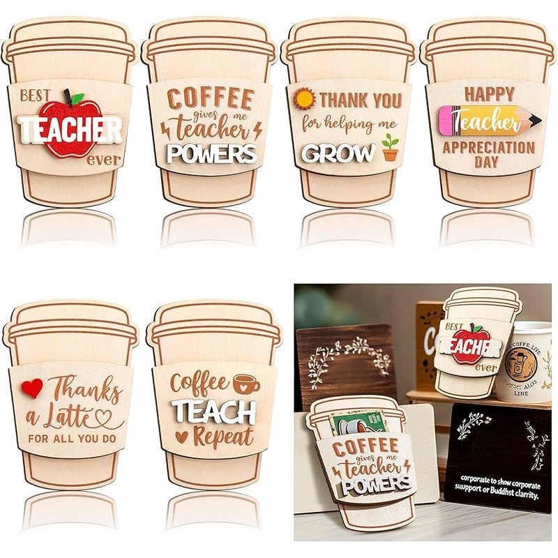 6 Pack  Teacher Gifts Card Holder Teacher Appreciation Coffee Gift Wooden Coffee Coffee Thank You Gift Teacher Week Appreciation Present End of Year Gift Idea - Image 1