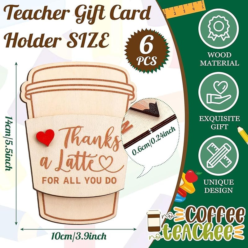 6 Pack  Teacher Gifts Card Holder Teacher Appreciation Coffee Gift Wooden Coffee Coffee Thank You Gift Teacher Week Appreciation Present End of Year Gift Idea - Image 2