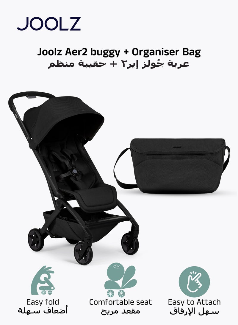 JOOLZ Aer² Ultra-Compact Lightweight Buggy | Space Black + Organizer Bag | One-Hand Fold | Newborn to Toddler | Airplane Compatible | 45x52x105 cm - Image 1