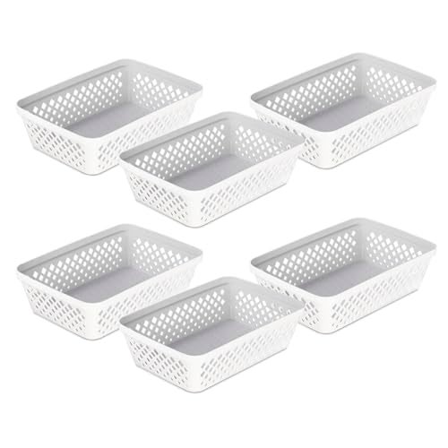 Glad Plastic Storage Basket Set Multipurpose Drawer Trays Kitchen Pantry Containers and Bathroom Bins 6 Pack Medium Organizers White - Image 1