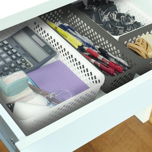 Glad Plastic Storage Basket Set Multipurpose Drawer Trays Kitchen Pantry Containers and Bathroom Bins 6 Pack Medium Organizers White - Image 3