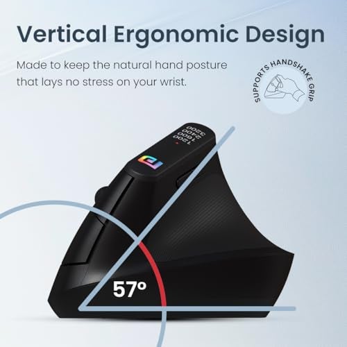Portronics Toad Ergo Vertical Advanced Wireless Ergonomic Mouse 2.4Ghz, 6D Button, Wrist Support, Adjustable DPI Upto 3200, Supports Hand Posture(Black) - Image 5
