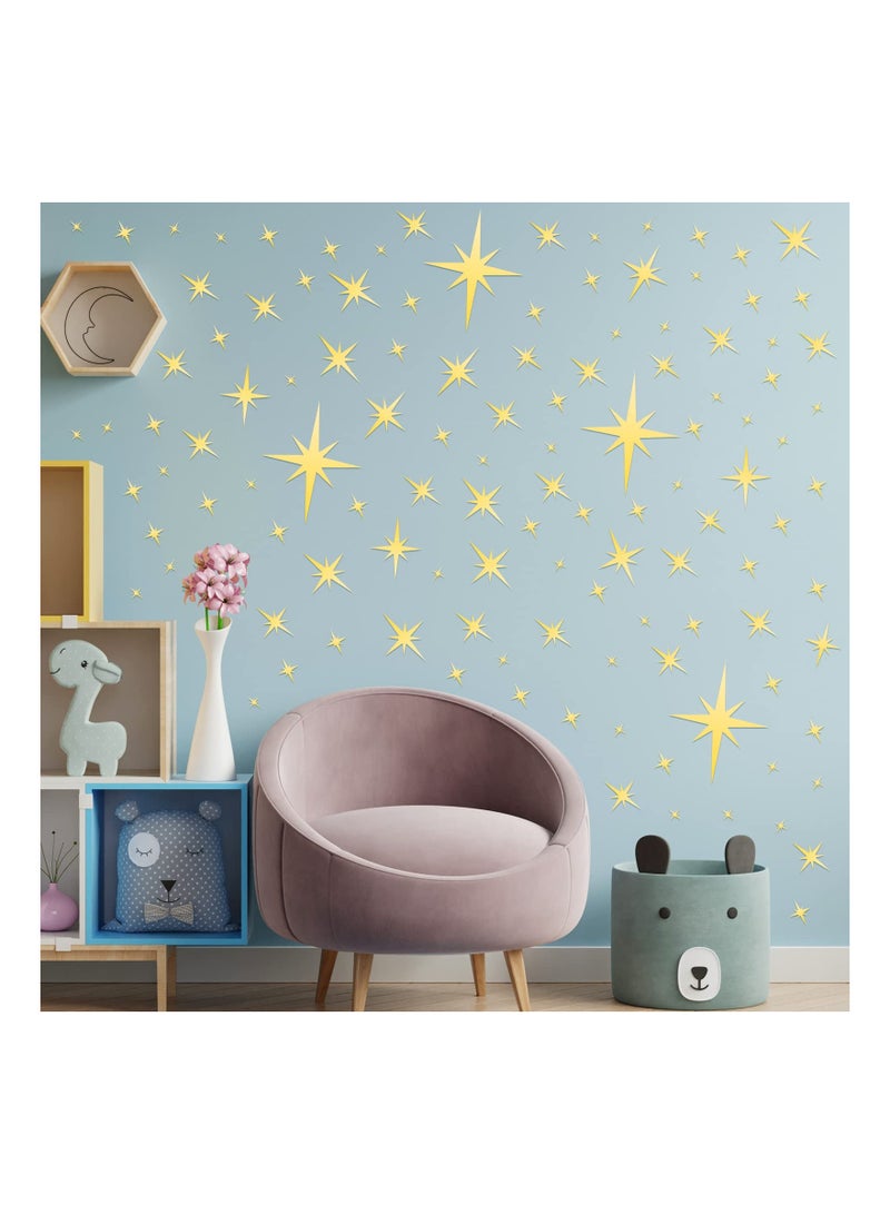 Luckam 82 Pieces Removable Mirror Wall Stickers 3D Acrylic Setting Sticker Decal for Home Living Room Bedroom Decor Gold Star Style - Image 4