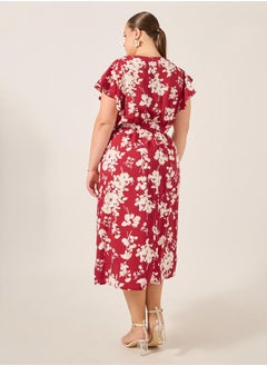 Styli Plus Size Floral Print Flared Sleeves Wrap Midi Dress  - Image 5