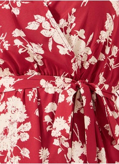 Styli Plus Size Floral Print Flared Sleeves Wrap Midi Dress  - Image 4