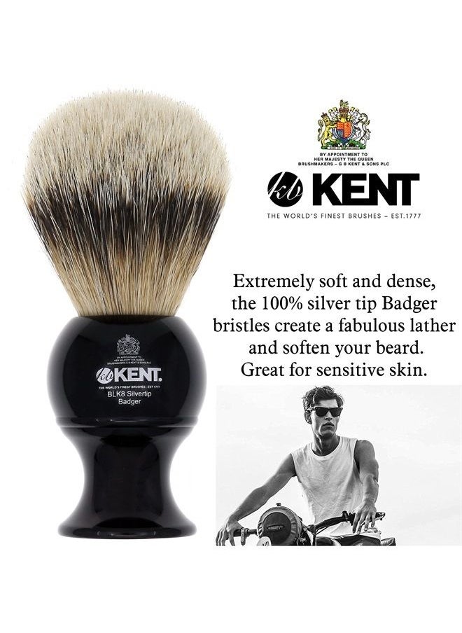 KENT - Kent BLK8 Shaving Brush with Soft Silvertip Badger Bristles and Black Resin Handle to use with Shave Cream or Soap for a Perfect Lather. Luxury Shaving Since 1777, Made in England - Image 1