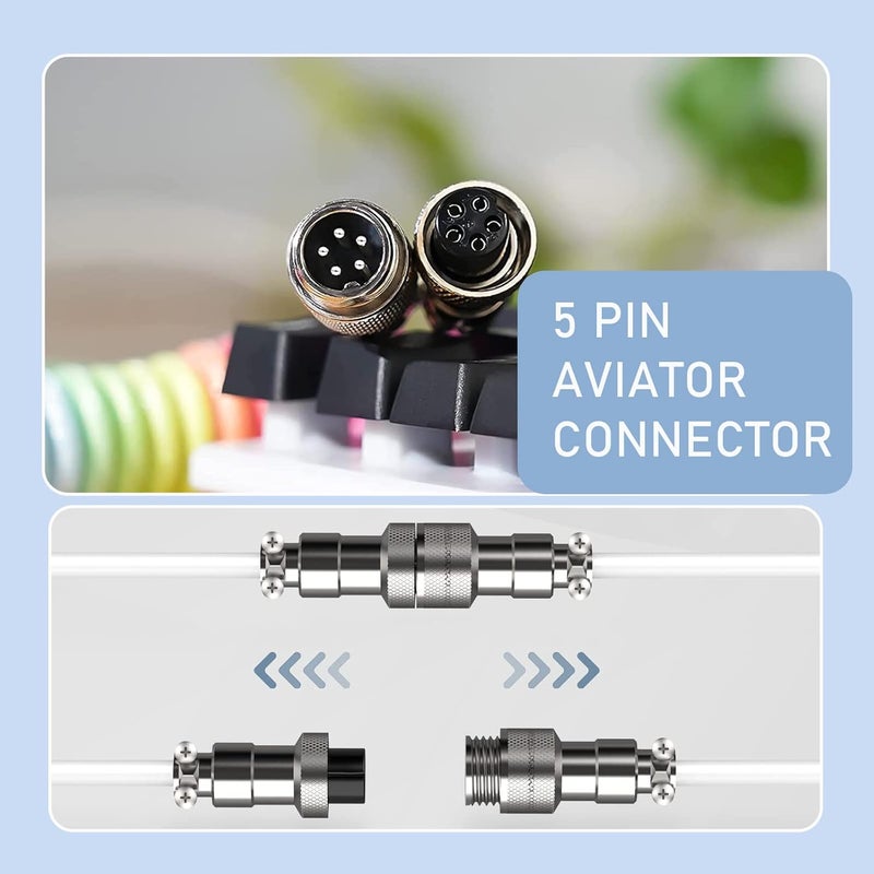 Simple multi-feature practical build C04 Coiled USB C Cable for Mechanical Keyboard, Custom 2 In 1 Aviator Cable - USB A To Type C & Type C To Type C, HyperSpeed Cable with 8KHz Return Rate & 5 Pin Aviator Connector - White Wet anti slip - Image 4