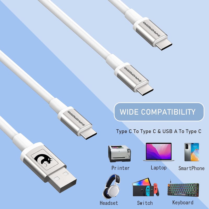 Simple multi-feature practical build C04 Coiled USB C Cable for Mechanical Keyboard, Custom 2 In 1 Aviator Cable - USB A To Type C & Type C To Type C, HyperSpeed Cable with 8KHz Return Rate & 5 Pin Aviator Connector - White Wet anti slip - Image 5