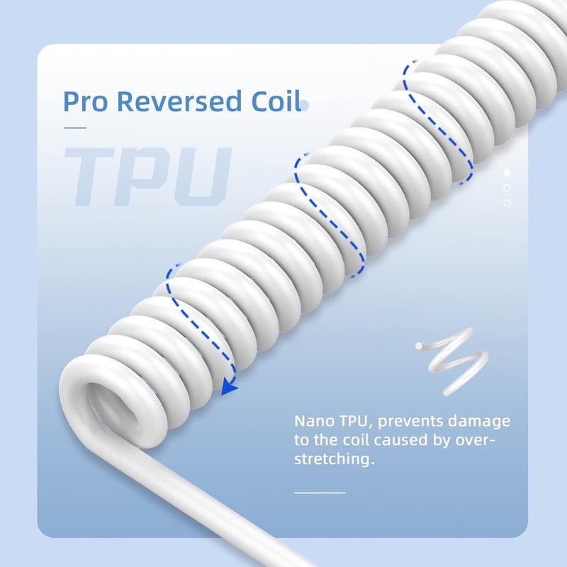 Simple multi-feature practical build C04 Coiled USB C Cable for Mechanical Keyboard, Custom 2 In 1 Aviator Cable - USB A To Type C & Type C To Type C, HyperSpeed Cable with 8KHz Return Rate & 5 Pin Aviator Connector - White Wet anti slip - Image 3