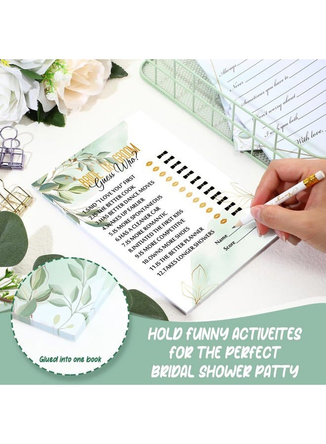 Maxdot 220 Pieces Bridal Shower Game Set 5 Sets (40 Cards Each) Wedding Game Cards and 20 Pieces Pencils Printed Words Editable Bride Groom Wedding Bachelorette Engagement Party Supplies (Green Leaves) - Image 4