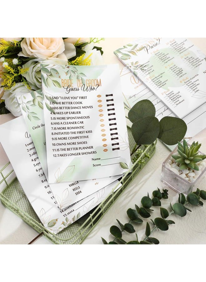 Maxdot 220 Pieces Bridal Shower Game Set 5 Sets (40 Cards Each) Wedding Game Cards and 20 Pieces Pencils Printed Words Editable Bride Groom Wedding Bachelorette Engagement Party Supplies (Green Leaves) - Image 5