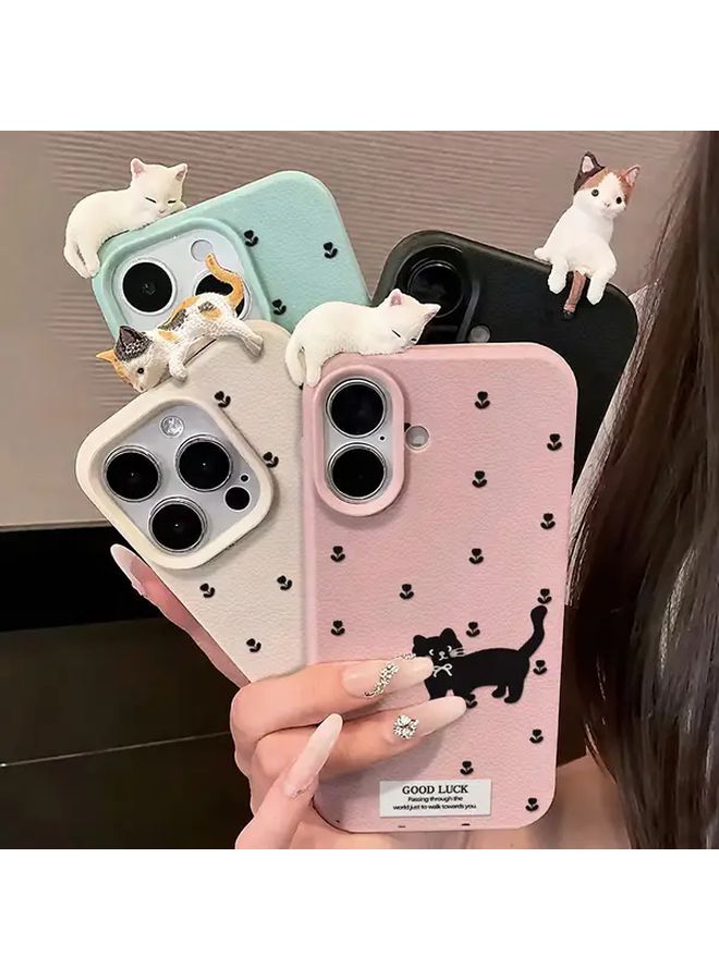 Polka Dot 3D Lying Cat Phone Case For iPhone 12 Pro Mixed Color 4 Lightweight Shockproof Creative Fun Cover - Image 3