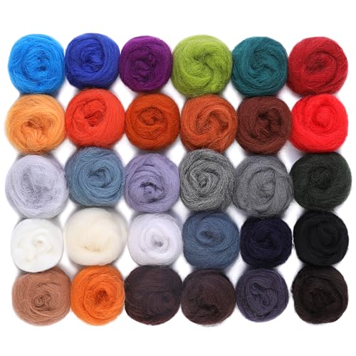 Mayboos 30 Colors Wool Roving Yarn for Needle Felting - DIY Craft Fiber Wool for Wet Felting - 3g/Color (Dark Color) - Image 1