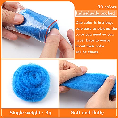 Mayboos 30 Colors Wool Roving Yarn for Needle Felting - DIY Craft Fiber Wool for Wet Felting - 3g/Color (Dark Color) - Image 2