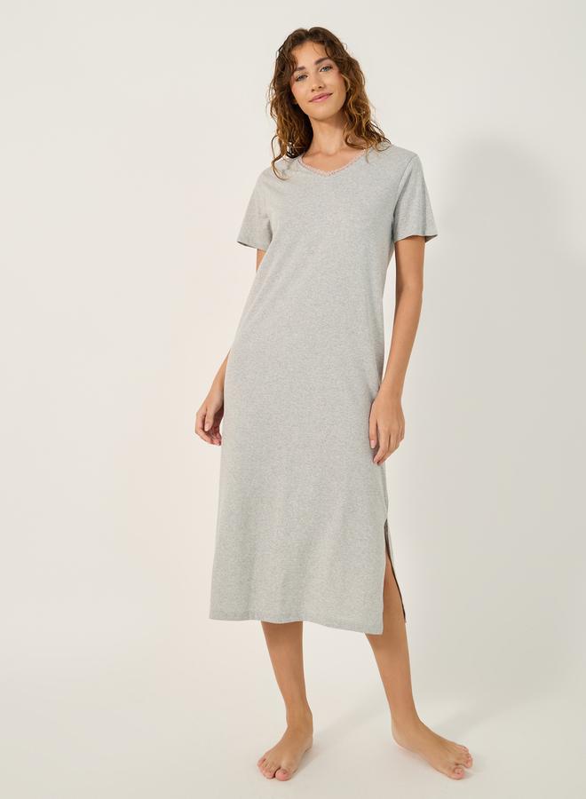 Styli LACE TRIM V NECK SIDE SLIT NIGHTDRESS - MIDI  - Image 1