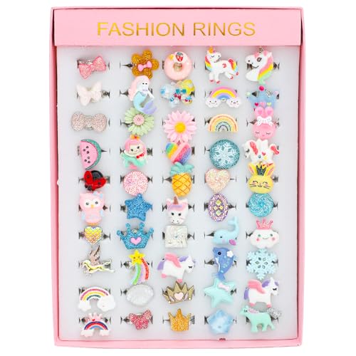 SOTOGO 50 Pieces Little Girl Rings Jewelry Rings Girl Pretend Play Ring and Dress up Ring, Little Girls Gift - Image 2