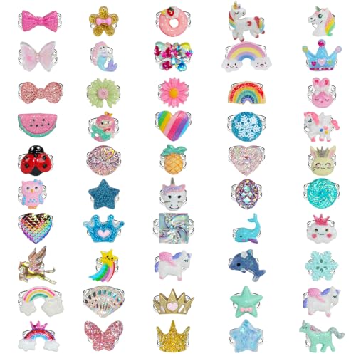 SOTOGO 50 Pieces Little Girl Rings Jewelry Rings Girl Pretend Play Ring and Dress up Ring, Little Girls Gift - Image 1