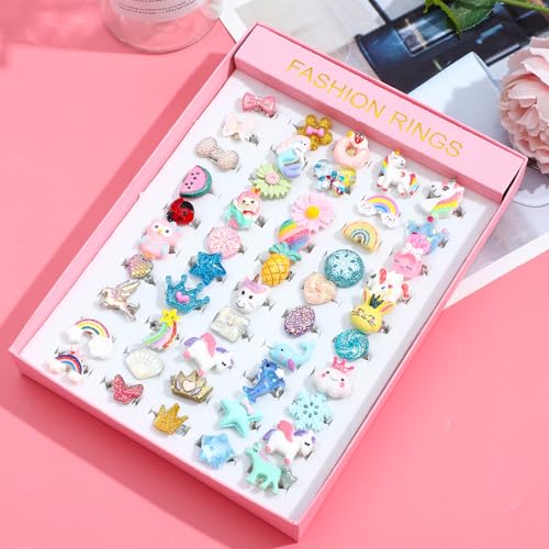 SOTOGO 50 Pieces Little Girl Rings Jewelry Rings Girl Pretend Play Ring and Dress up Ring, Little Girls Gift - Image 4