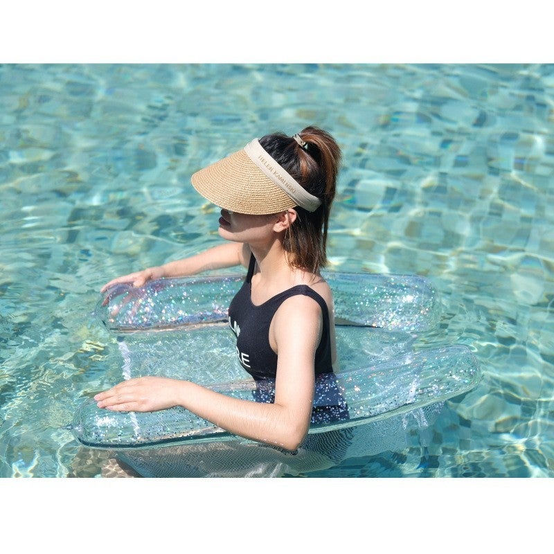 Inflatable Floating Bed: Adult-sized Transparent PVC Hammock - Foldable Portable Design With Sparkling Sequins for Beach Camping Water Adventures - Image 3