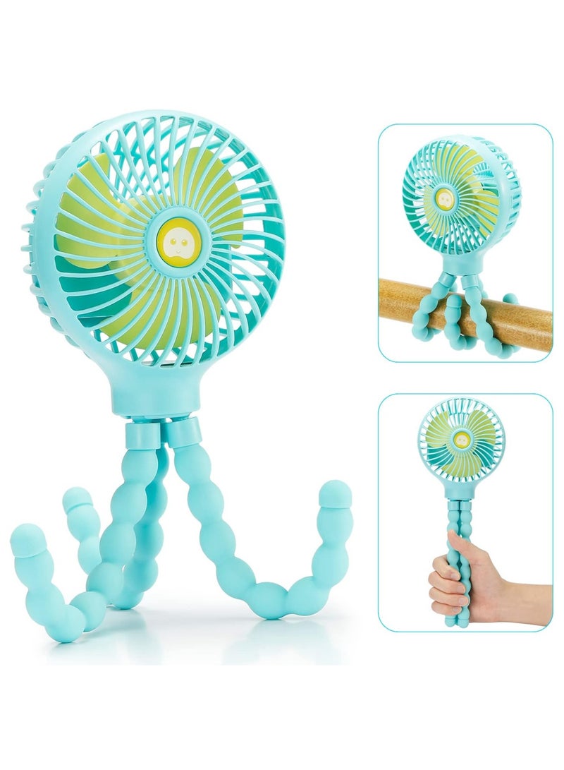 Mini Handheld Personal Portable Fan, Baby Stroller Fan, Car Seat Fan, USB or 2000mAh Battery Powered, with Flexible Tripod Clip on Student Bed Desk Bike Crib Treadmill Camping Traveling (Green) - Image 1