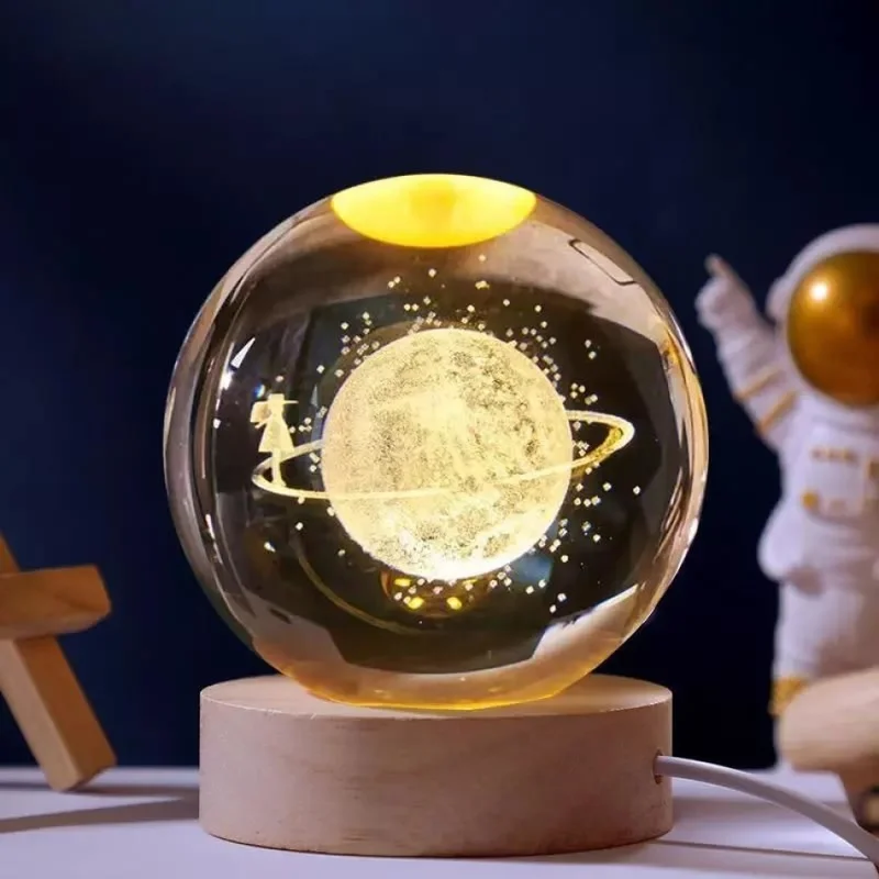 Lisinya Decorative Girl on the Planet Designed Wooden Base Illuminated Glass Globe