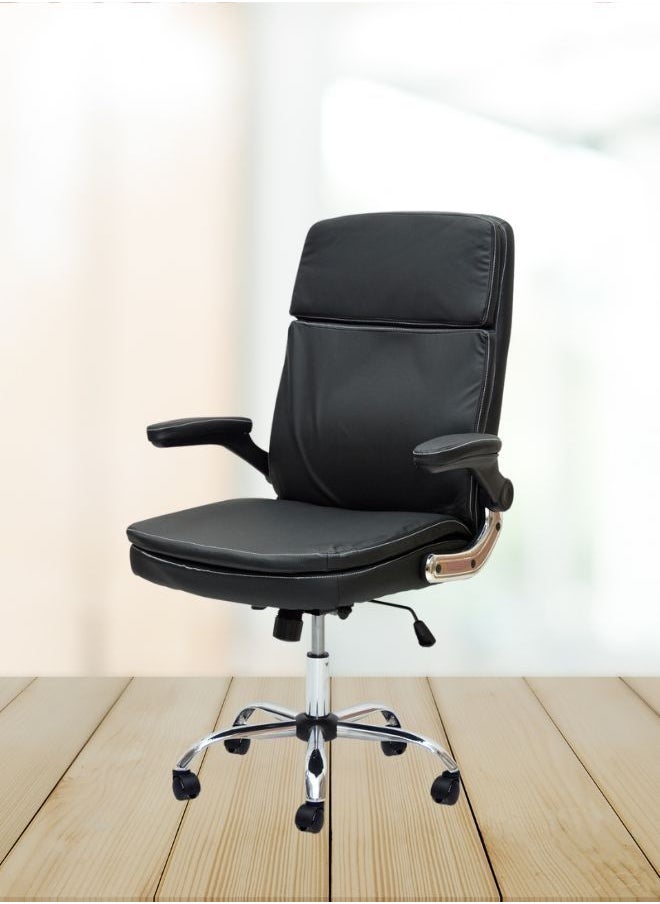 KARNAK Executive Office Gaming Chair Pu Leather 360° Swivel And Flip Up Armrest With Tilt Lock Mechanism Soft Foam And Well Padded Backrest Color - Black  - Image 1