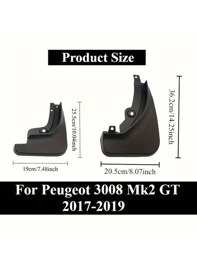 4 قطع من مجموعة واقيات الطين الأسود لسيارة Peugeot 3008 Mk2 GT 2017-2019، الرفارف الخلفية مصنوعة من البلاستيك المتين، إكسسوارات السيارة لحماية المركبة - Image 2