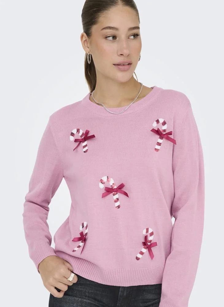 ONLY  ONLXMAS SHINE Long Sleeve ONECK Knitted sweater for Women | Best Price UAE