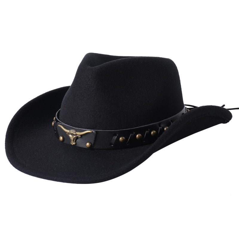 Jastore Western Cowboy Hat for Kids Boy Girl Classic Cowboy Cowgirl Dress Up Hat with Buckle Belt(Black, 3-5 Years) - Image 3