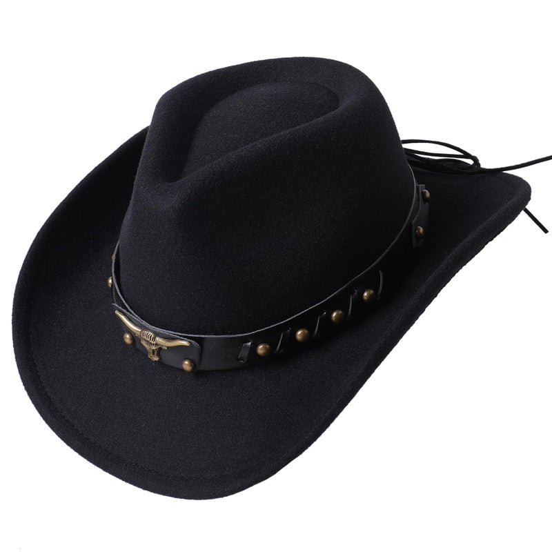 Jastore Western Cowboy Hat for Kids Boy Girl Classic Cowboy Cowgirl Dress Up Hat with Buckle Belt(Black, 3-5 Years) - Image 1