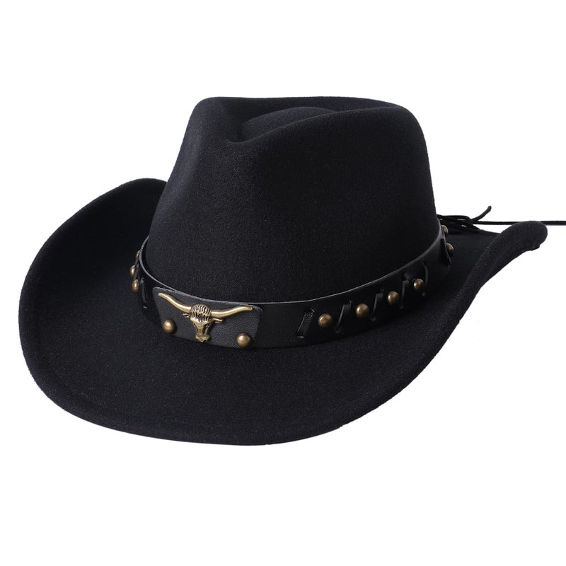 Jastore Western Cowboy Hat for Kids Boy Girl Classic Cowboy Cowgirl Dress Up Hat with Buckle Belt(Black, 3-5 Years) - Image 2