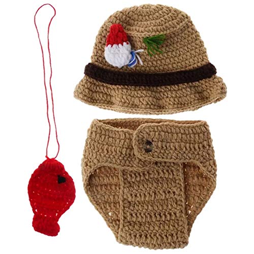 A-cool Newborn Photography Props Baby Photo Outfits Crochet Fishing Fisherman & Fish Hat Diaper （0-12 Months） - Image 5