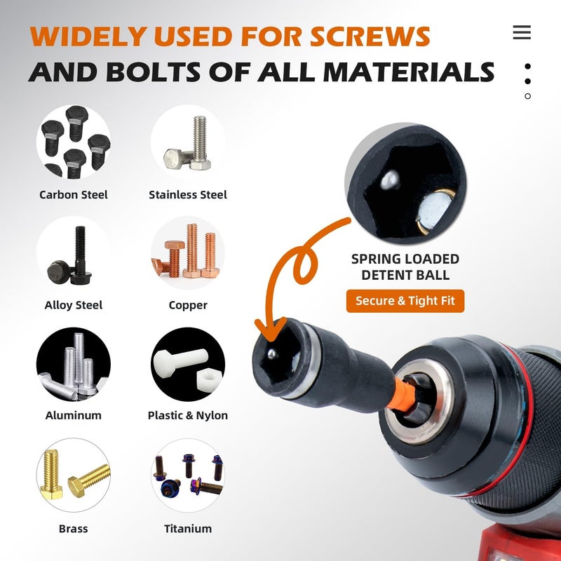 AKM TOOL 16Pcs Magnetic Nut Driver Set, Nut Driver Set for Impact Drill, 1/4" Quick-Change Hex Shank | SAE & Metric | Cr-V Steel, Impact Nut Driver Set, Nut Drivers for Stainless Steel Bolts - Image 4