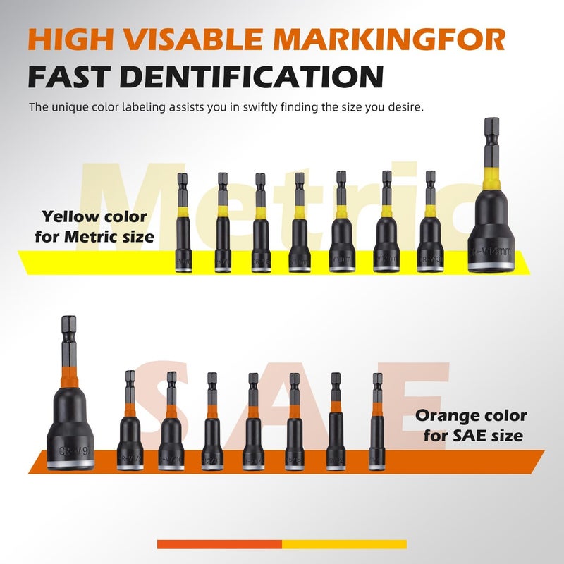 AKM TOOL 16Pcs Magnetic Nut Driver Set, Nut Driver Set for Impact Drill, 1/4" Quick-Change Hex Shank | SAE & Metric | Cr-V Steel, Impact Nut Driver Set, Nut Drivers for Stainless Steel Bolts - Image 5