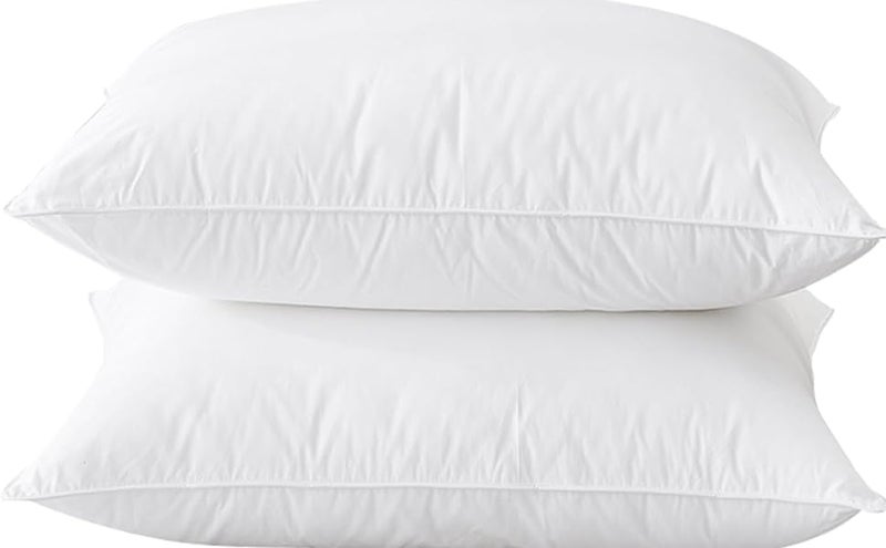Luxury Goose Down Pillow 2 pack - 100% smooth cotton cover, pillows 2 pack hotel quality-Hypoallergenic, pillows for neck & shoulder pain - Medium & Soft Firmness,UK Standard pillows (48cm x 74cm)
