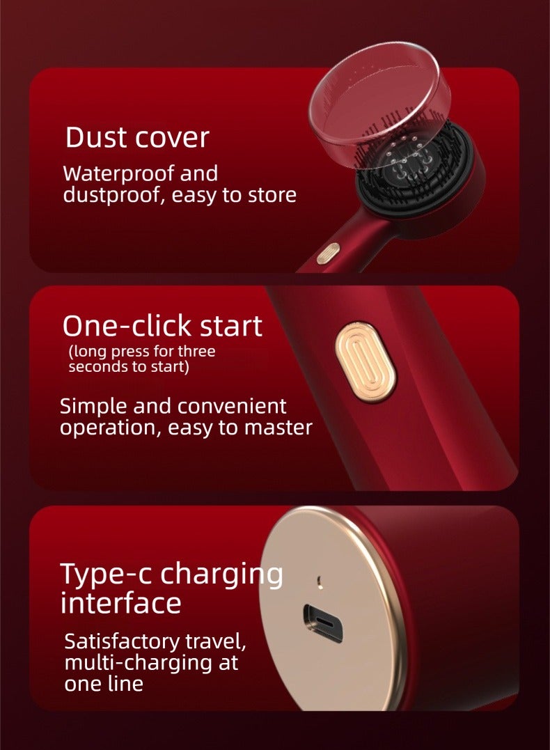 أونليماي فقط جهاز تدليك فروة الرأس الكهربائي مع EMS والعلاج بالضوء الأحمر لنمو الشعر - مشط توزيع زيت الشعر، جهاز تدليك عميق محمول للعناية بفروة الرأس والاسترخاء وتسكين الألم ومنع تساقط الشعر (أحمر) - Image 2