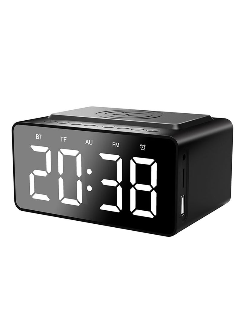 TEXEEM Digital Alarm Clock with Wireless Charging Pad, 1800mAh Battery, Bluetooth Speaker, LED Display, USB Output, Built-in Microphone for Phone Calls - Image 1