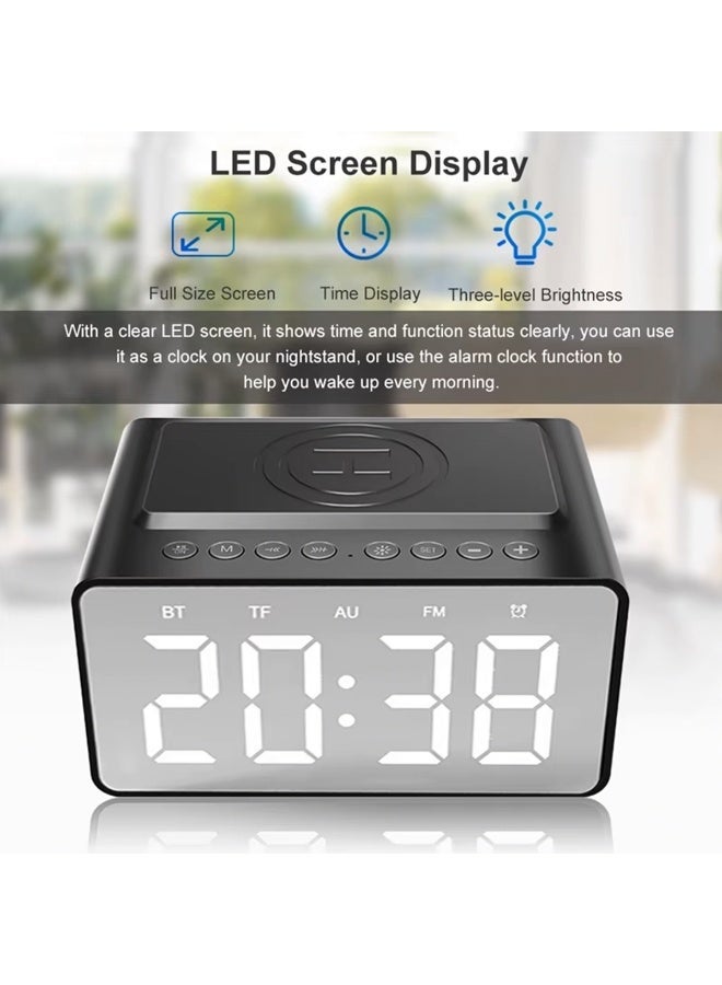 TEXEEM Digital Alarm Clock with Wireless Charging Pad, 1800mAh Battery, Bluetooth Speaker, LED Display, USB Output, Built-in Microphone for Phone Calls - Image 2