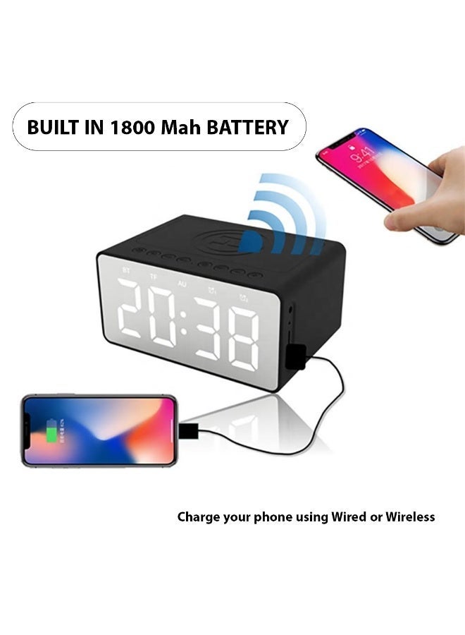TEXEEM Digital Alarm Clock with Wireless Charging Pad, 1800mAh Battery, Bluetooth Speaker, LED Display, USB Output, Built-in Microphone for Phone Calls - Image 5