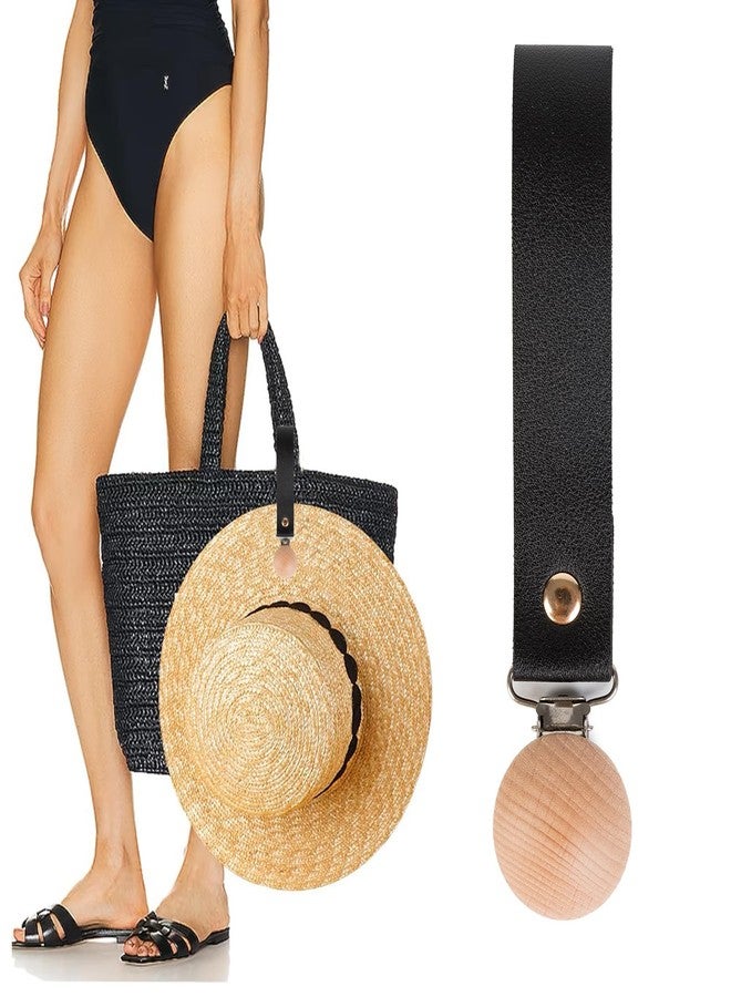 Agirlvct Hat Clip for Travel on Bag,Clips to Hold Christmas Stockings,Strong Wooden Clip for Hanging Sun Straw Hat Stocks,Backpack Hands Free Hat Holder for Women's Beach Summer Travel Accessory (Black) - Image 1