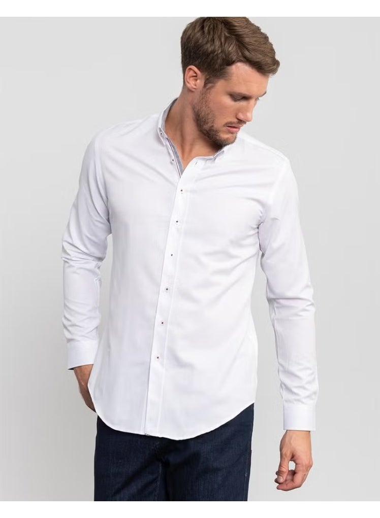 Tudors Slim Fit Plain White Men's Shirt - Image 2