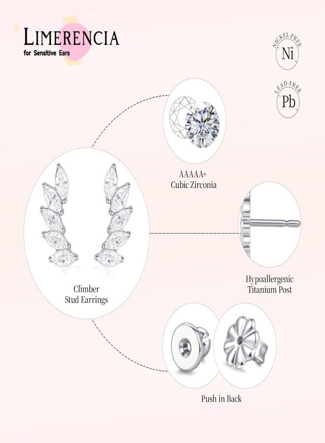 Limerencia Hypoallergenic Titanium Implant Grade Climber Crawler Studs,G23 Small Cubic Zirconia Earrings for Women' Sensitive Ears - Image 3