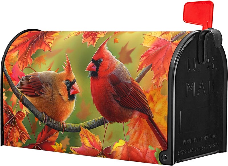 Granbey Autumn Bird Mailbox Cover Magnetic Standard Size 21x18 Inch Fall Red Birds with Maple Leaves Mailbox Covers Happy Holiday Thanksgiving Mailbox Post Cover Decor Letter Box Wraps for Outdoor Garden Yard - Image 4