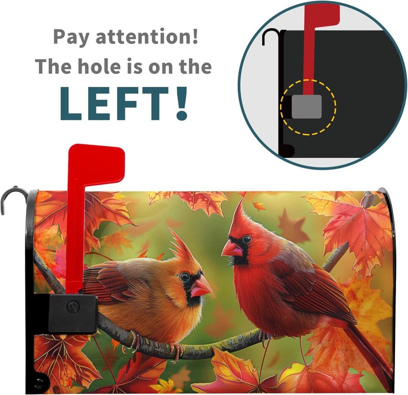 Granbey Autumn Bird Mailbox Cover Magnetic Standard Size 21x18 Inch Fall Red Birds with Maple Leaves Mailbox Covers Happy Holiday Thanksgiving Mailbox Post Cover Decor Letter Box Wraps for Outdoor Garden Yard - Image 3