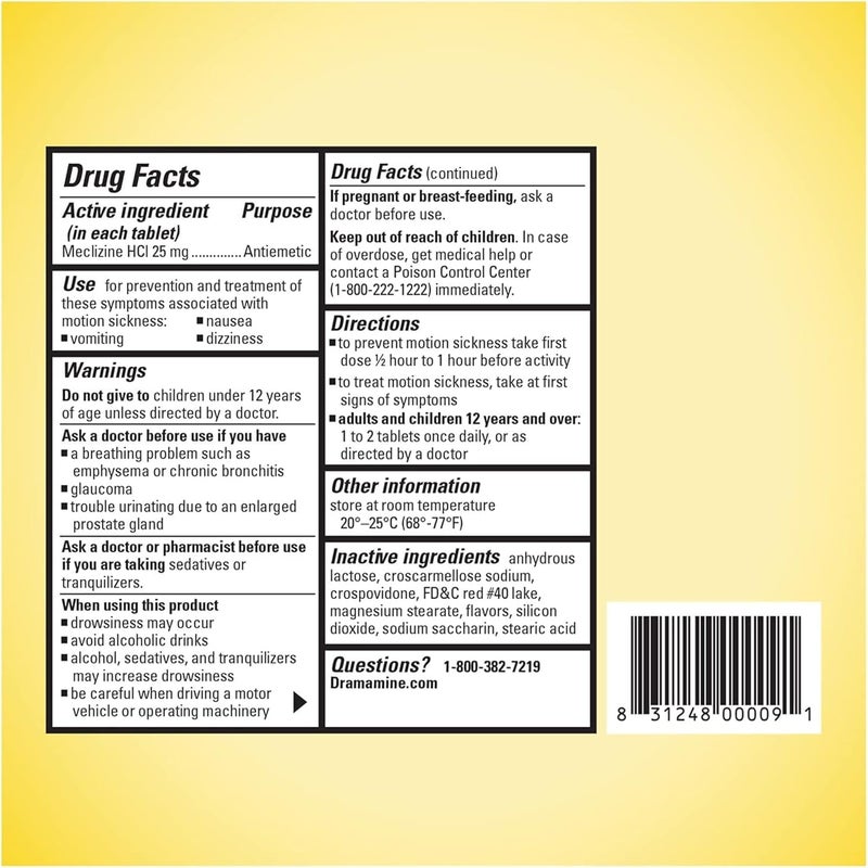 Dramamine أقراص قابلة للمضغ لتخفيف دوار الحركة، بنكهة كريمة التوت، 12 حبة، عبوتان - Image 2