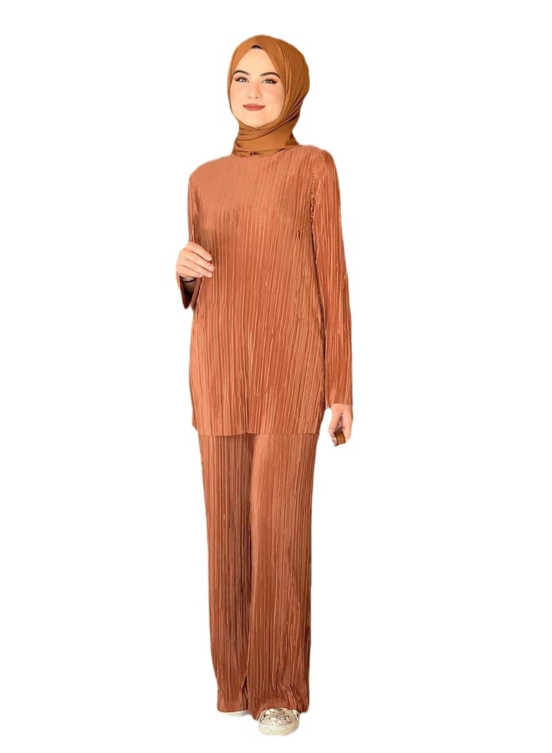 Ladies loose casual pleated suit tops and pants two-piece set - Image 1
