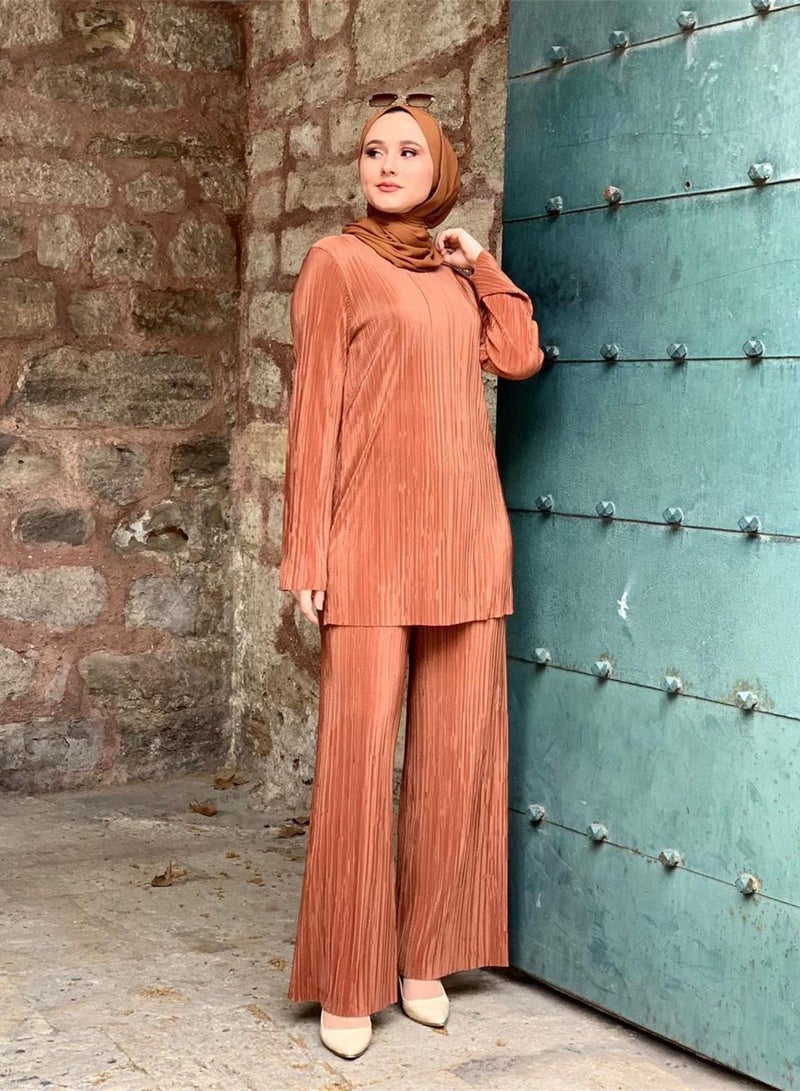 Ladies loose casual pleated suit tops and pants two-piece set - Image 4