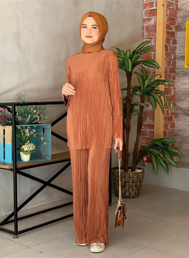 Ladies loose casual pleated suit tops and pants two-piece set - Image 3