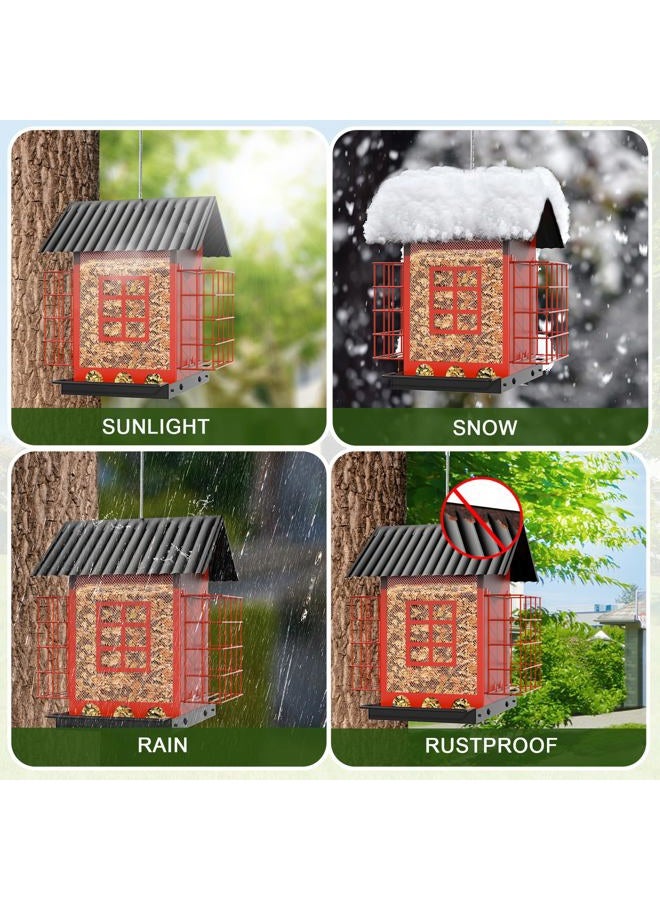 FlowaFoli Bird Feeders for Outdoors Hanging, Metal Bird Feeder with Double Suet Cage Cake, Large Capacity, Birdfeeders Durable & Weatherproof, Easy to Clean & Refill, Great for Attracting Wild Birds - Image 3